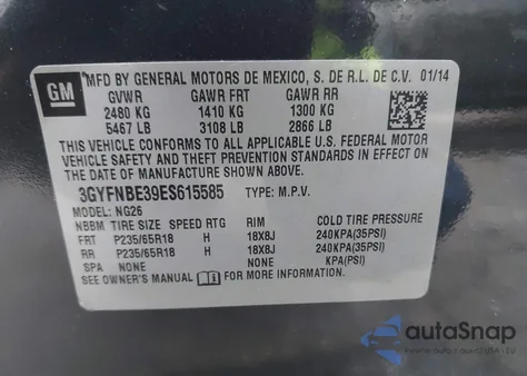 2014 Cadillac Srx Luxury Collection from USA, damaged, VIN 3GYFNBE39ES615585